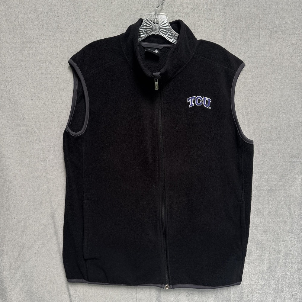 TCU Horned Frogs Vest Mens Medium Black NCAA Football GEN2 Fleece‎ Full Zip